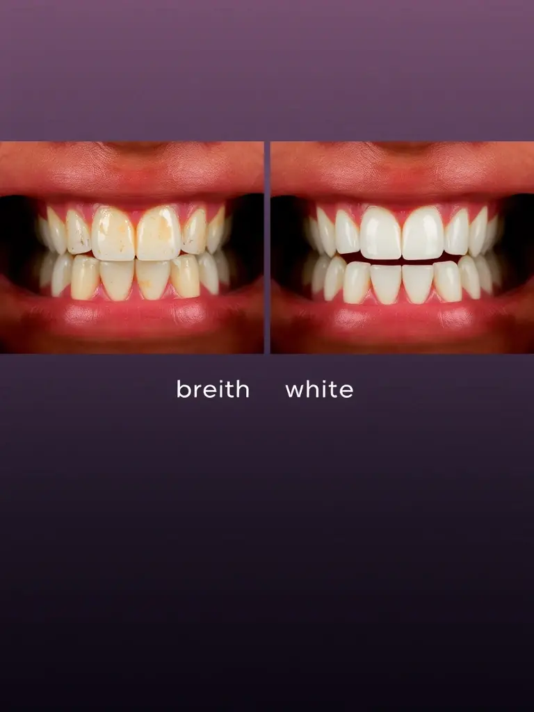 Before-and-after comparison showcasing the visible difference in teeth whiteness after using Luminous Teeth Whitener, highlighting the product's effectiveness.